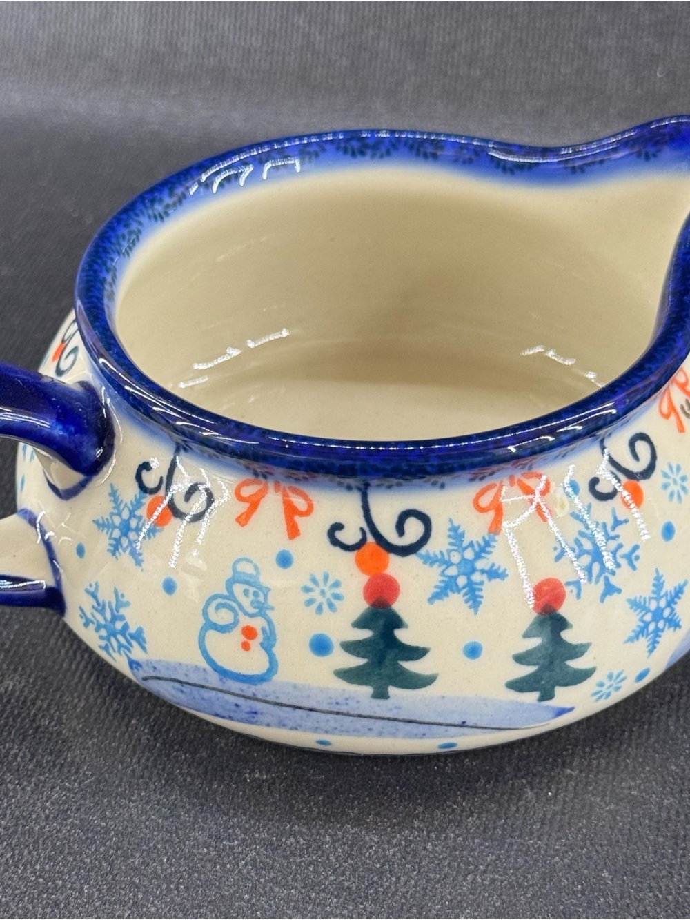 Polish Pottery Bowleslawiec Gravy Boat Creamer Winter Snow Christmas Holidays - Picture 2 of 8